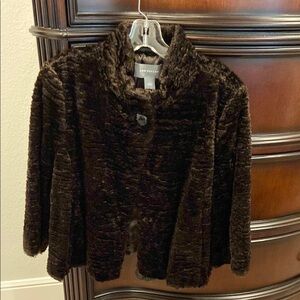 NWOT Vintage Ann Taylor Women's Chocolate Brown Faux Fur Jacket, Size Large